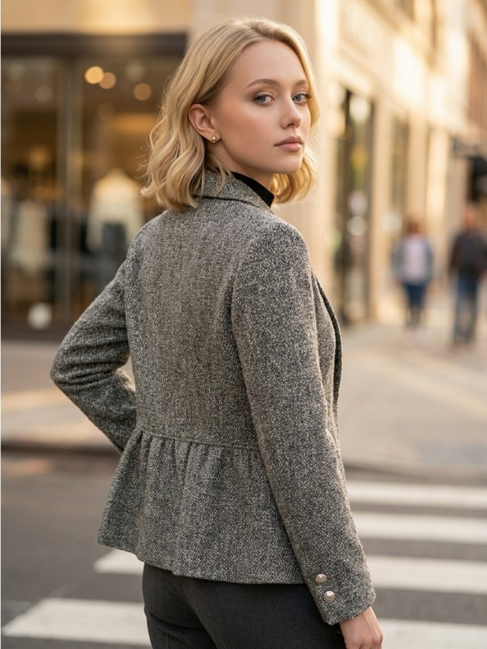 Peter Nygard Gray Tweed Peplum Blazer